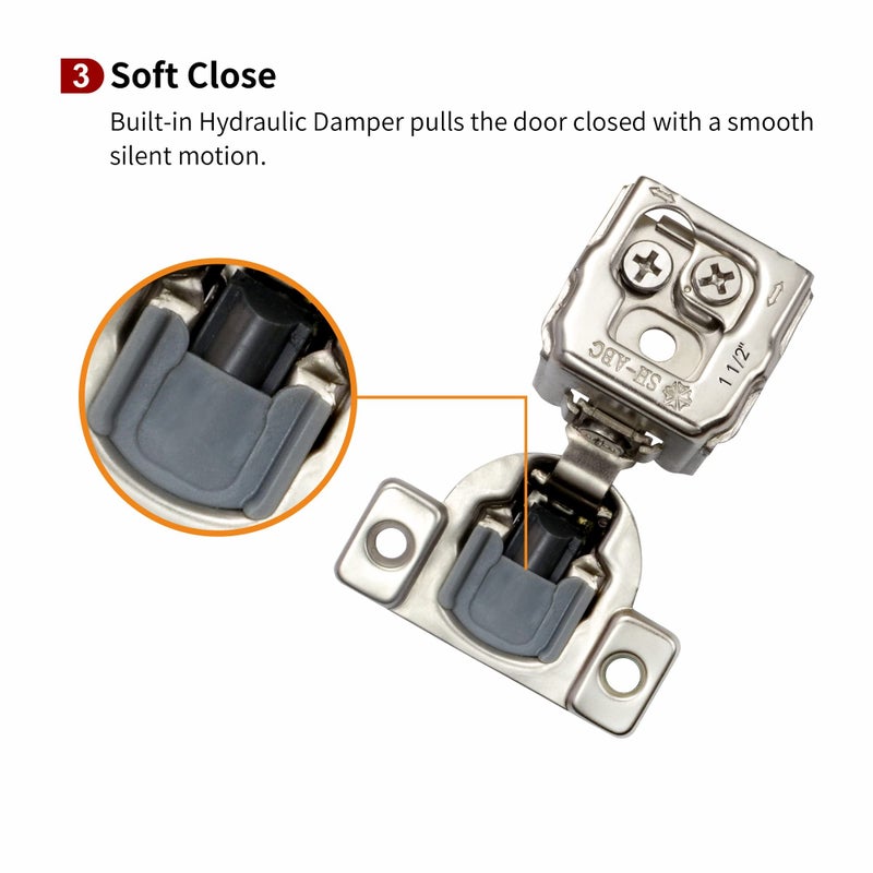 STIANC 50 Pack 1 1/2" Overlay 3D Soft Close Hinges for Face Frame Kitchen Cabinet, 3 Way Adjustability, Quiet Self-Closing Door, 105 Degree - Image 4